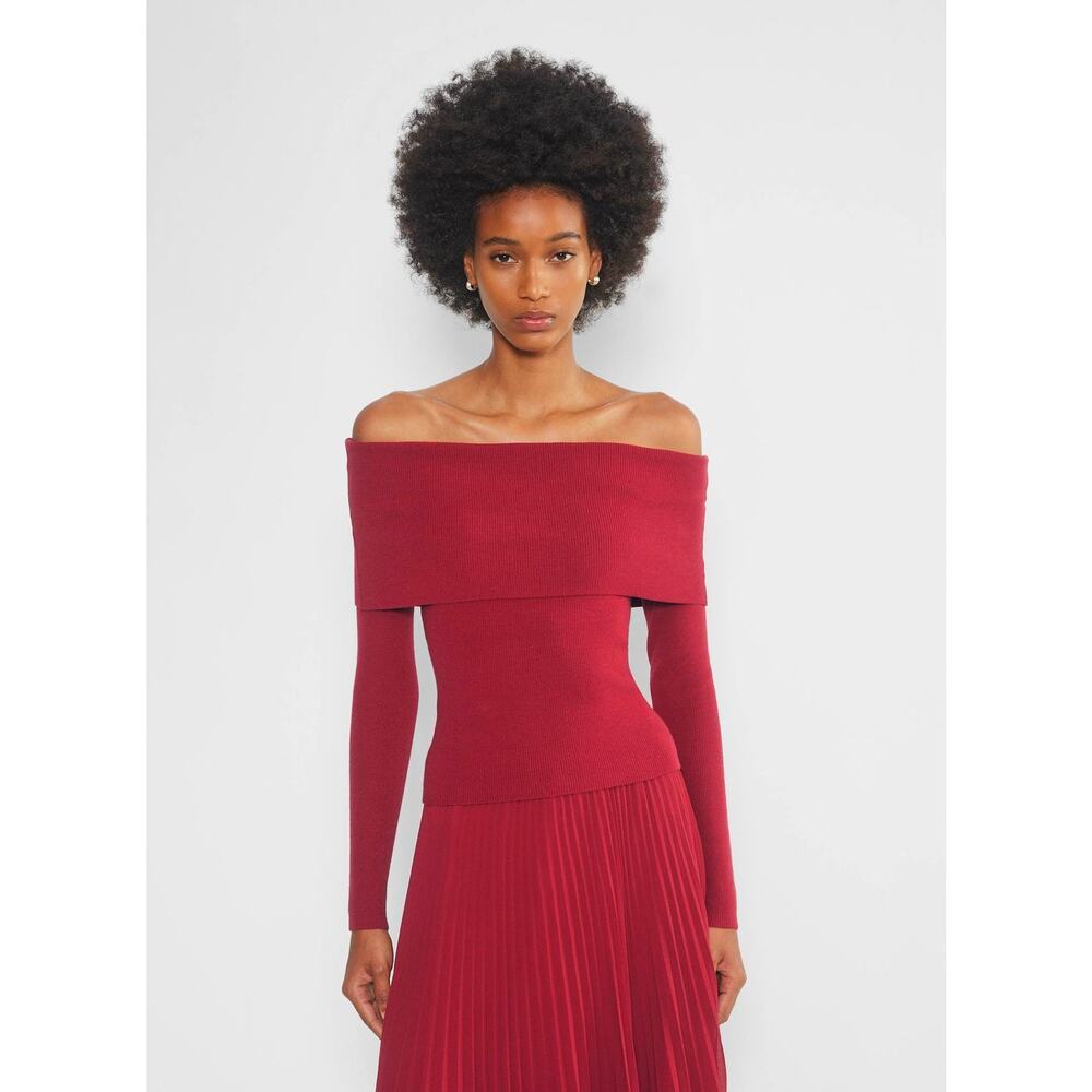 NWT Aritzia Nola Off-the-Shoulder Sweater Dark Ruby Red SZ SMALL $98 Knit NEW